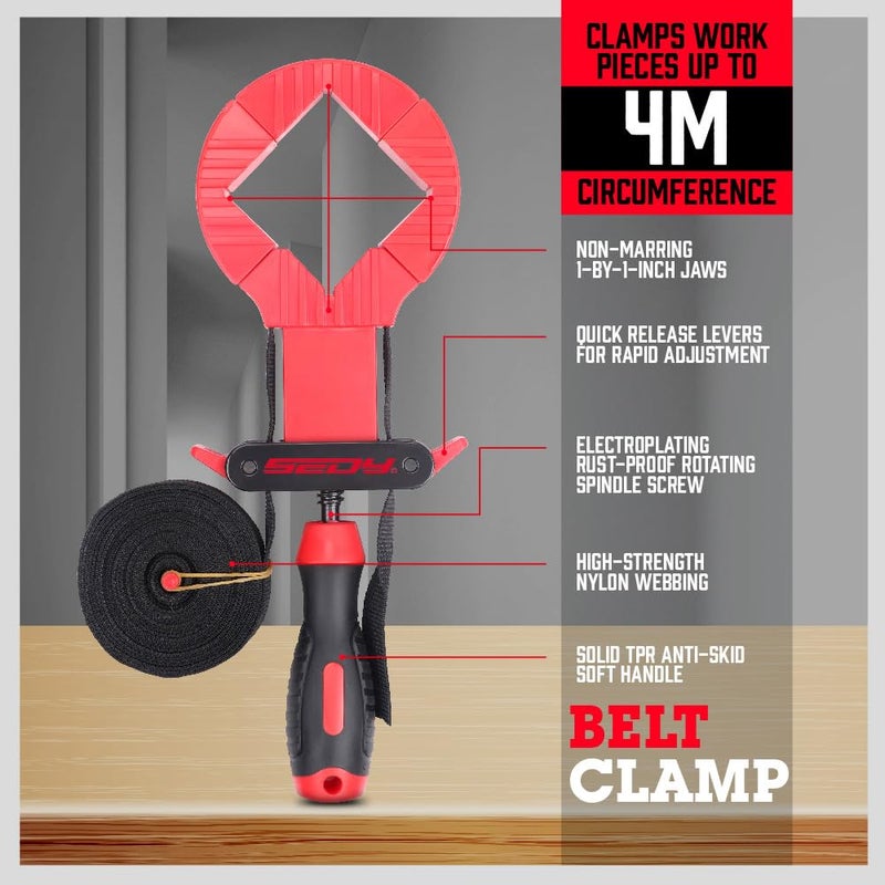 SEDY 13 ft. Belt Band Clamp Strap Clamp for Woodworking, Quick Release Frame Clamps with 90-Degree Corner Pieces - Image 2